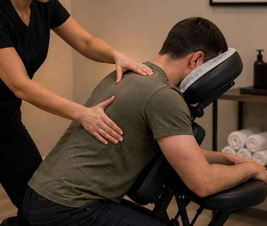 In-chair workplace massage for desk-related fatigue