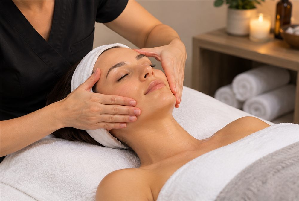Facial massage with acupressure to the face and scalp